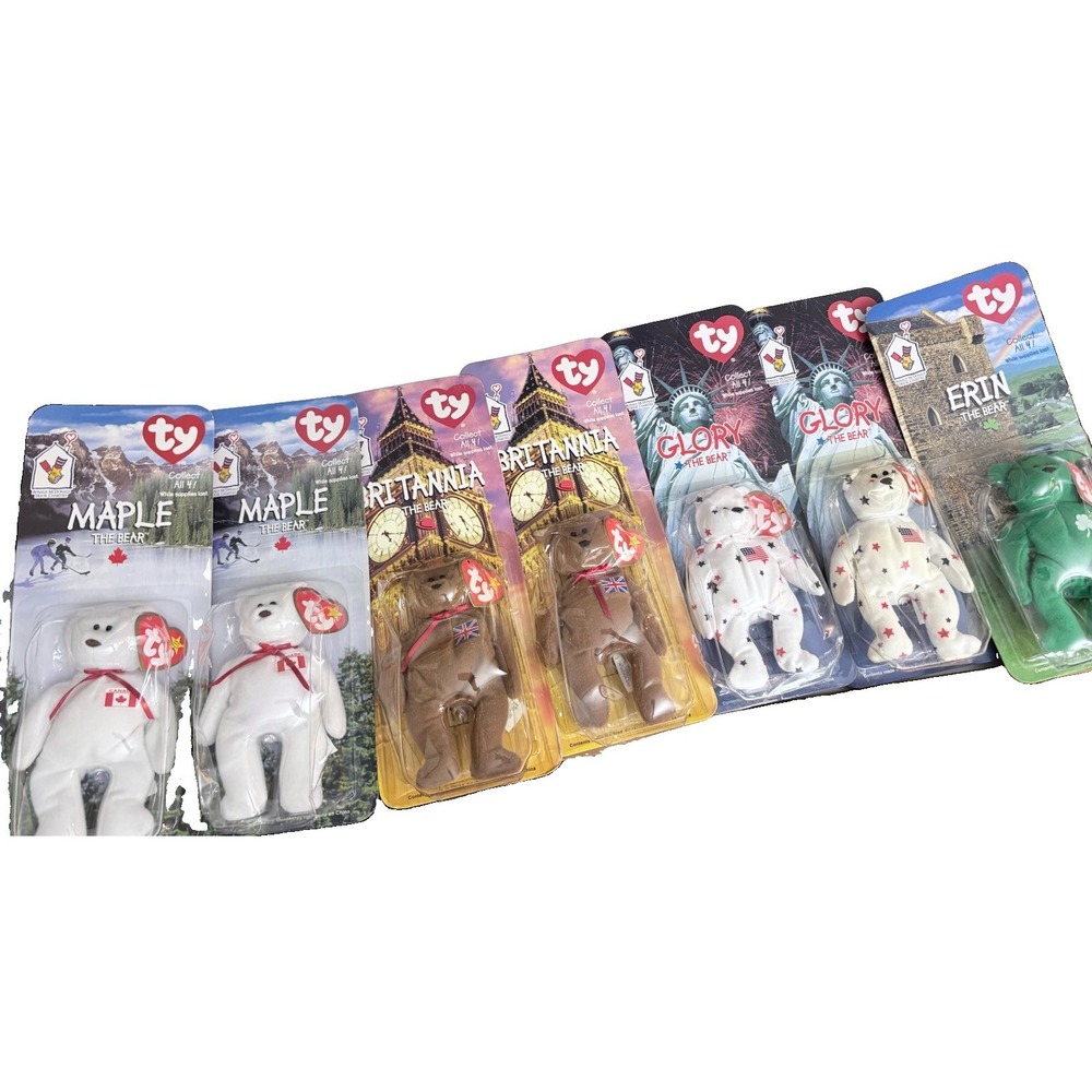 McDonald's Ty Beanie Babies International Bears Lot 7 Maple Britannia Glory Erin